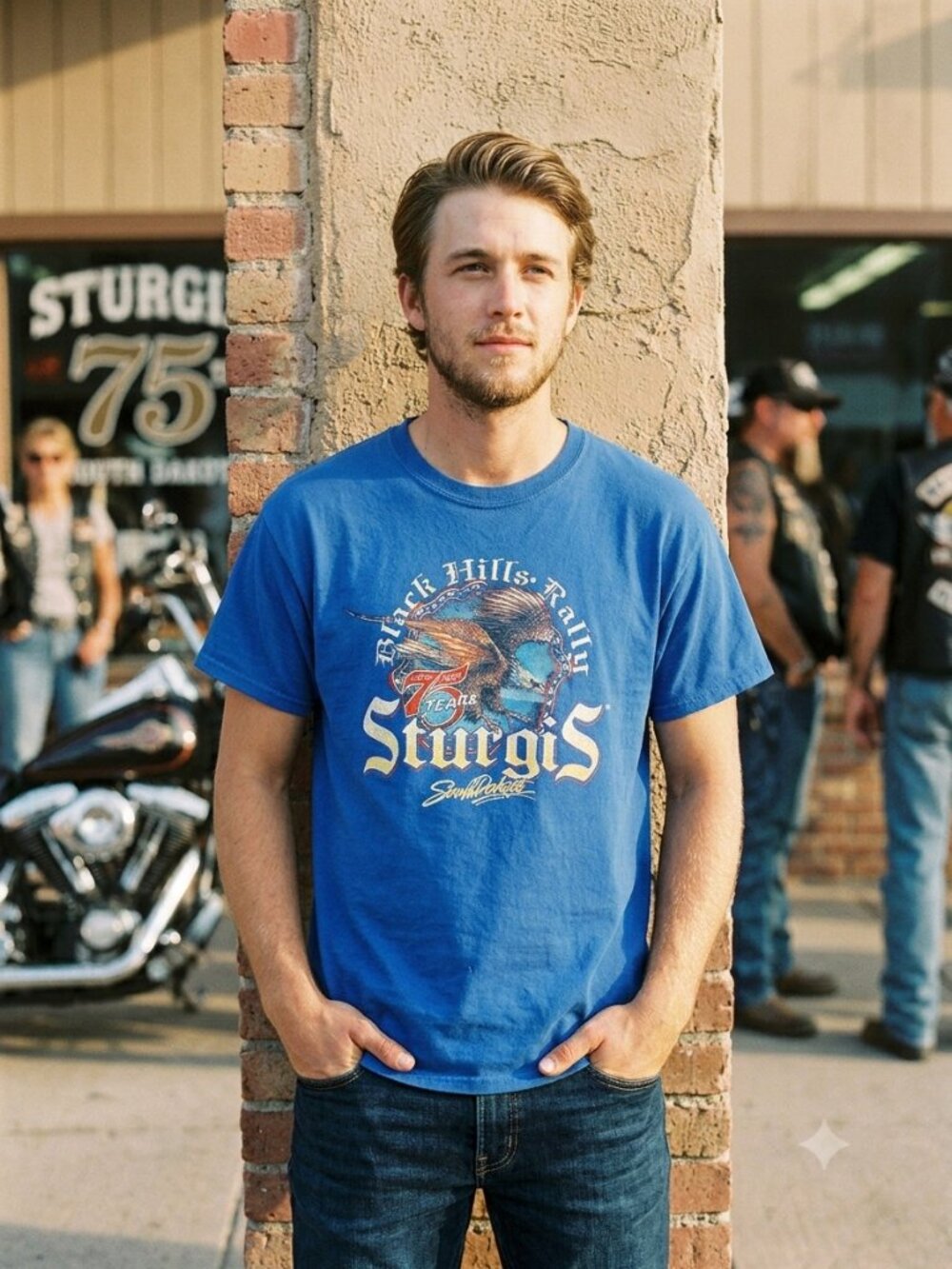 Sturgis Motorcycle Rally 75th Anniversary Graphic Tee Biker Concert Blue Medium